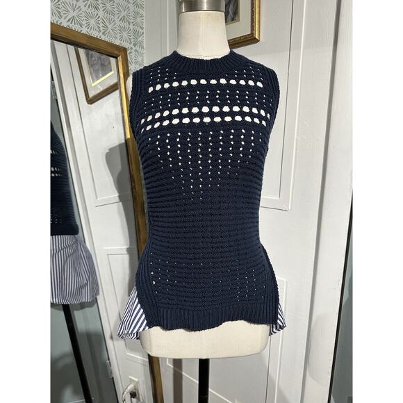 Veronica Beard Blue White Par Combo Sleeveless Sweater Size XS South Beach - Picture 8 of 10